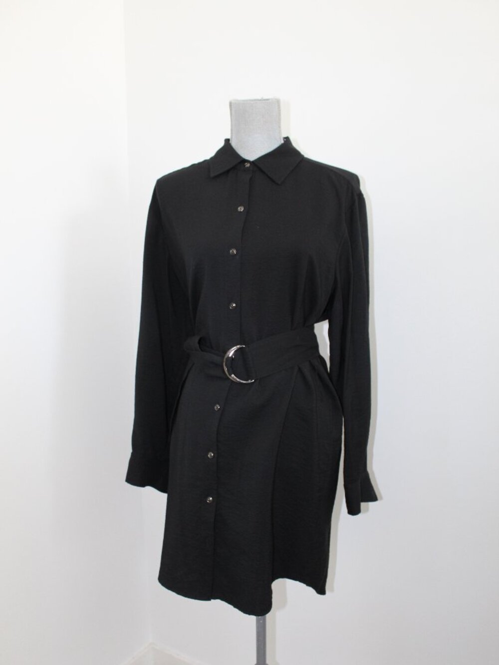 NWT Ramy Brook Berkley Belted Black Collared Shirt Dress M $425